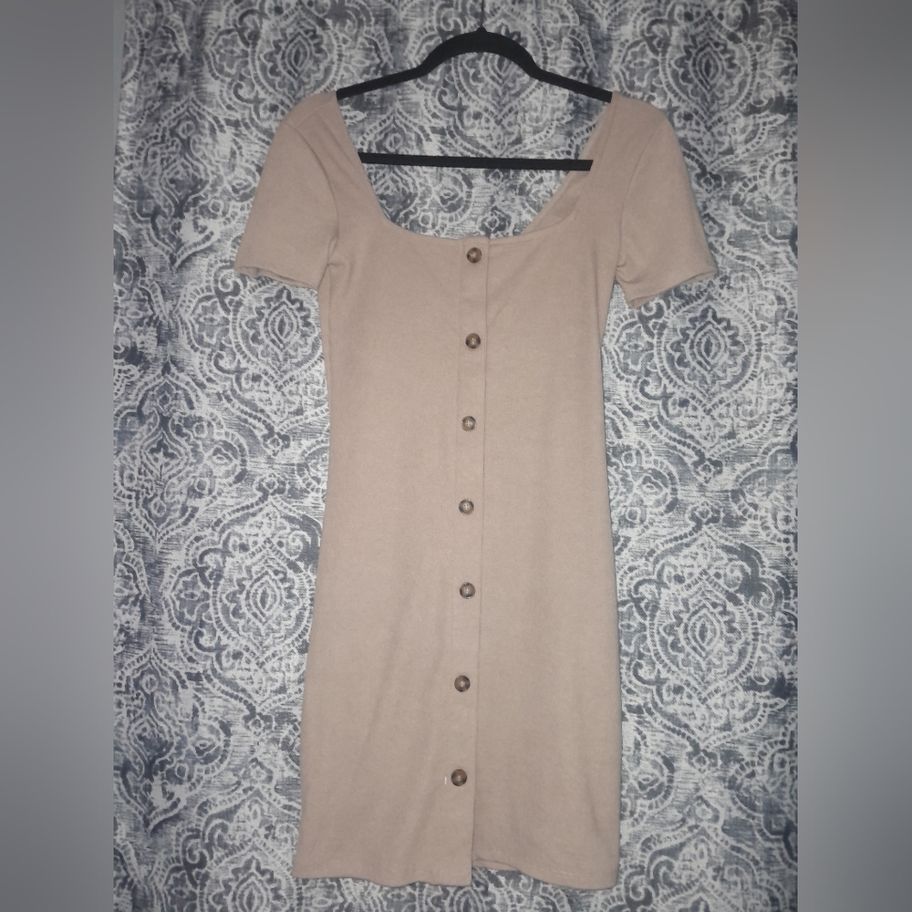 H&M Tan Button-Front Mini Dress